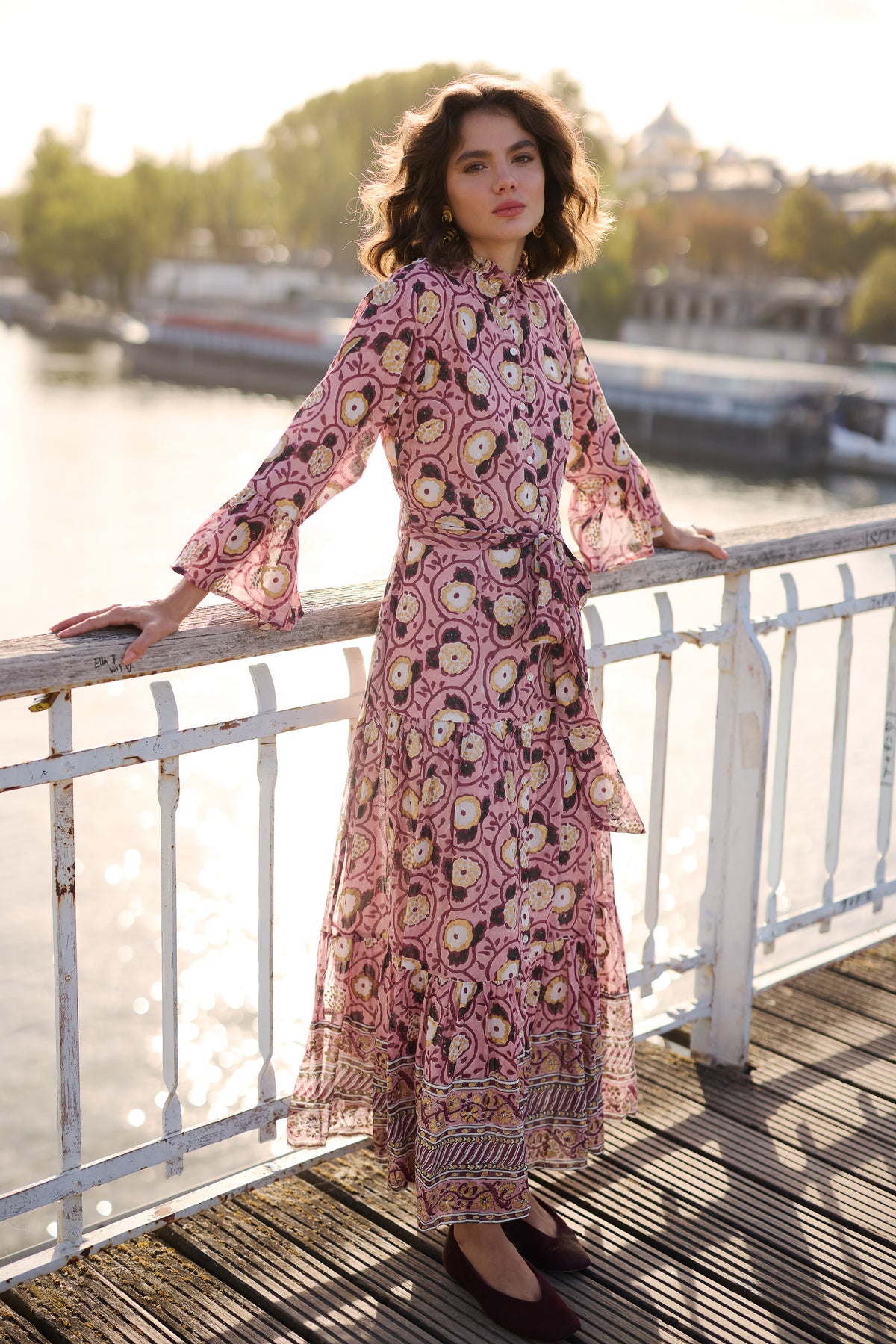 Ruffle Collar Bell Maxi- Verona Petal