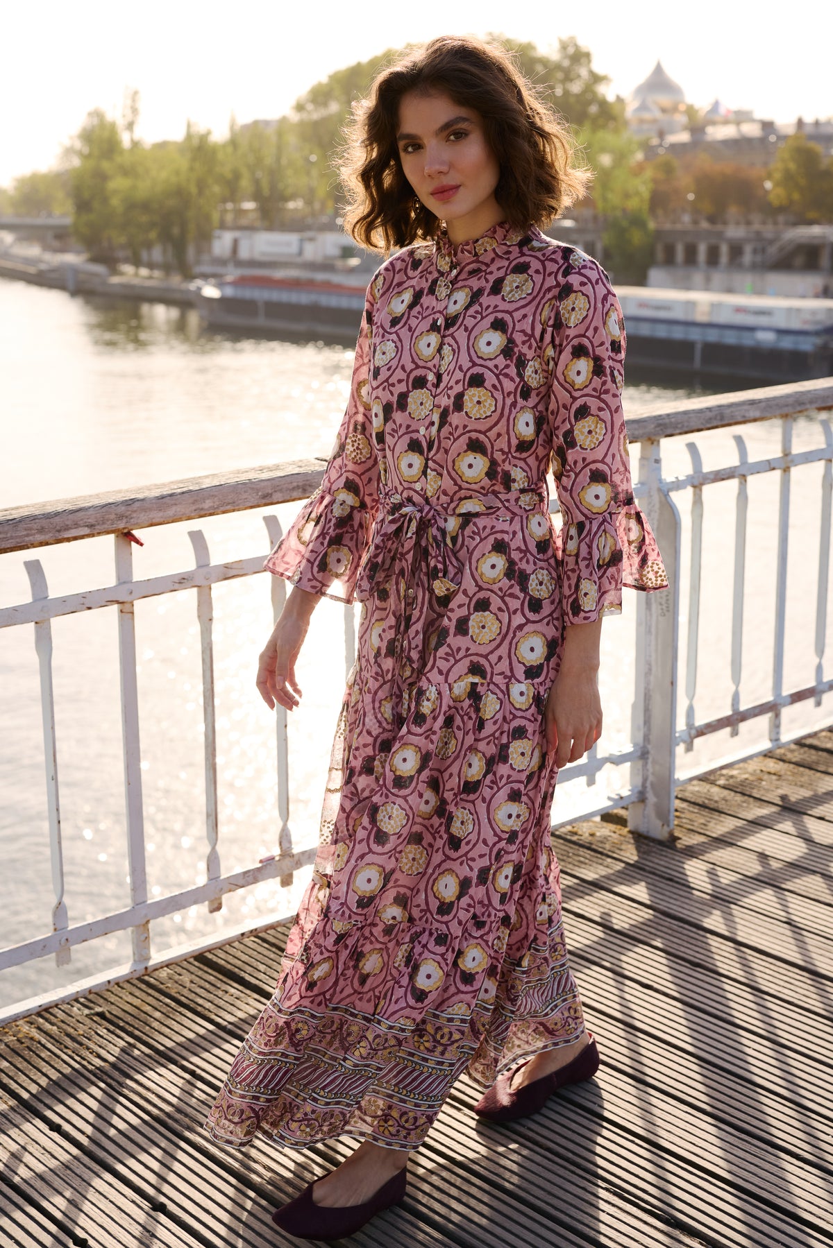 Ruffle Collar Bell Maxi- Verona Petal