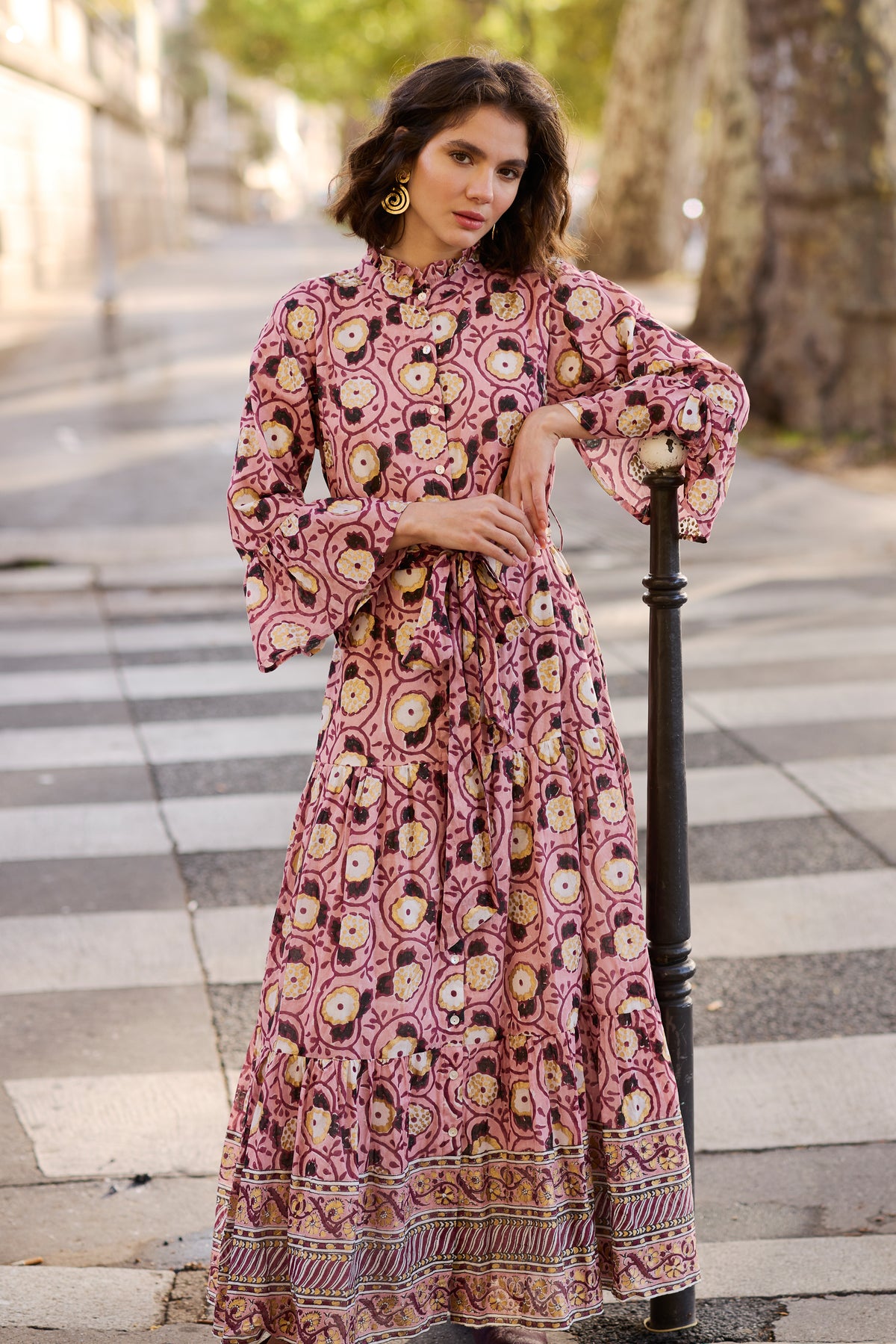 Ruffle Collar Bell Maxi- Verona Petal