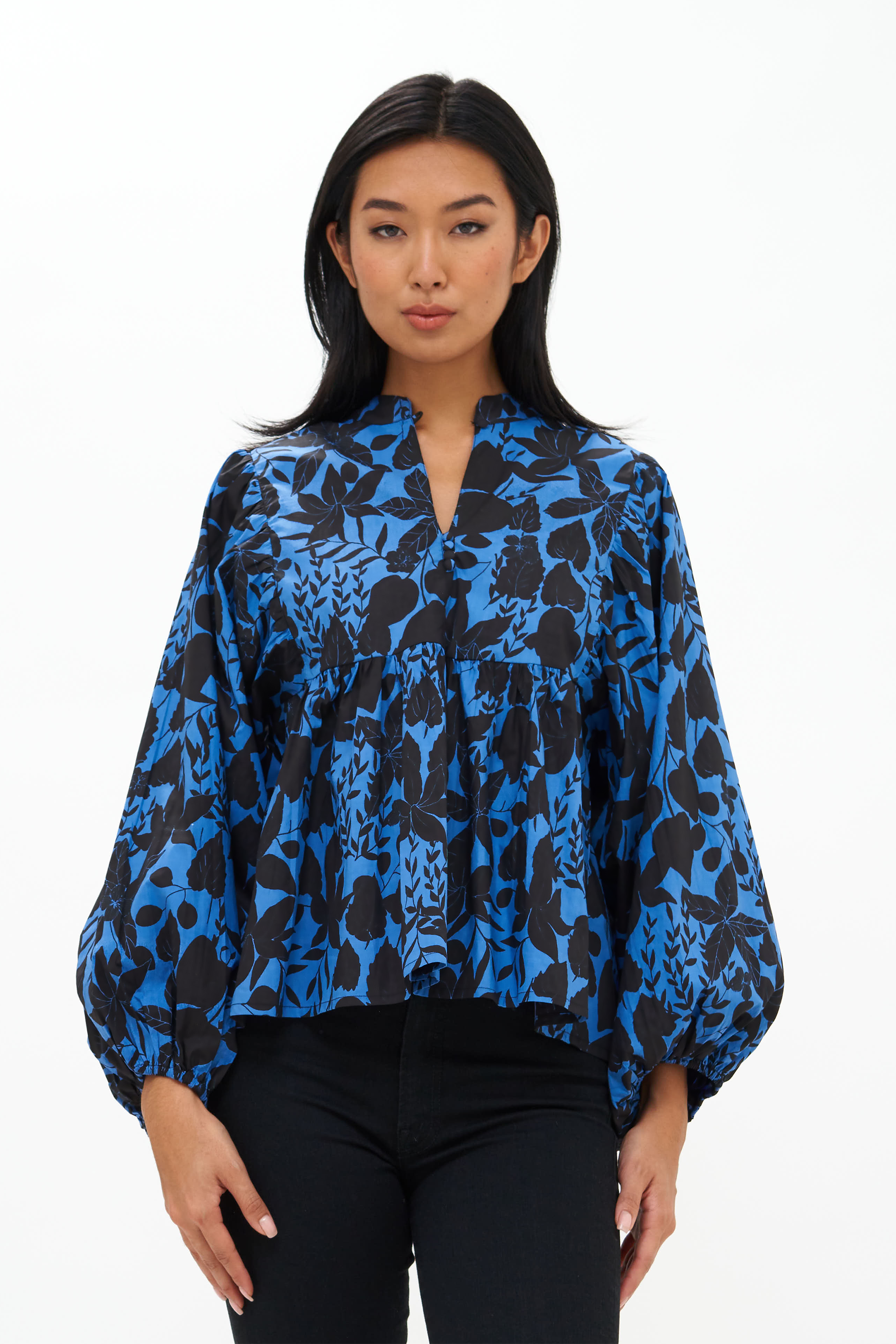 Mandarin Balloon Top- Willow Blue