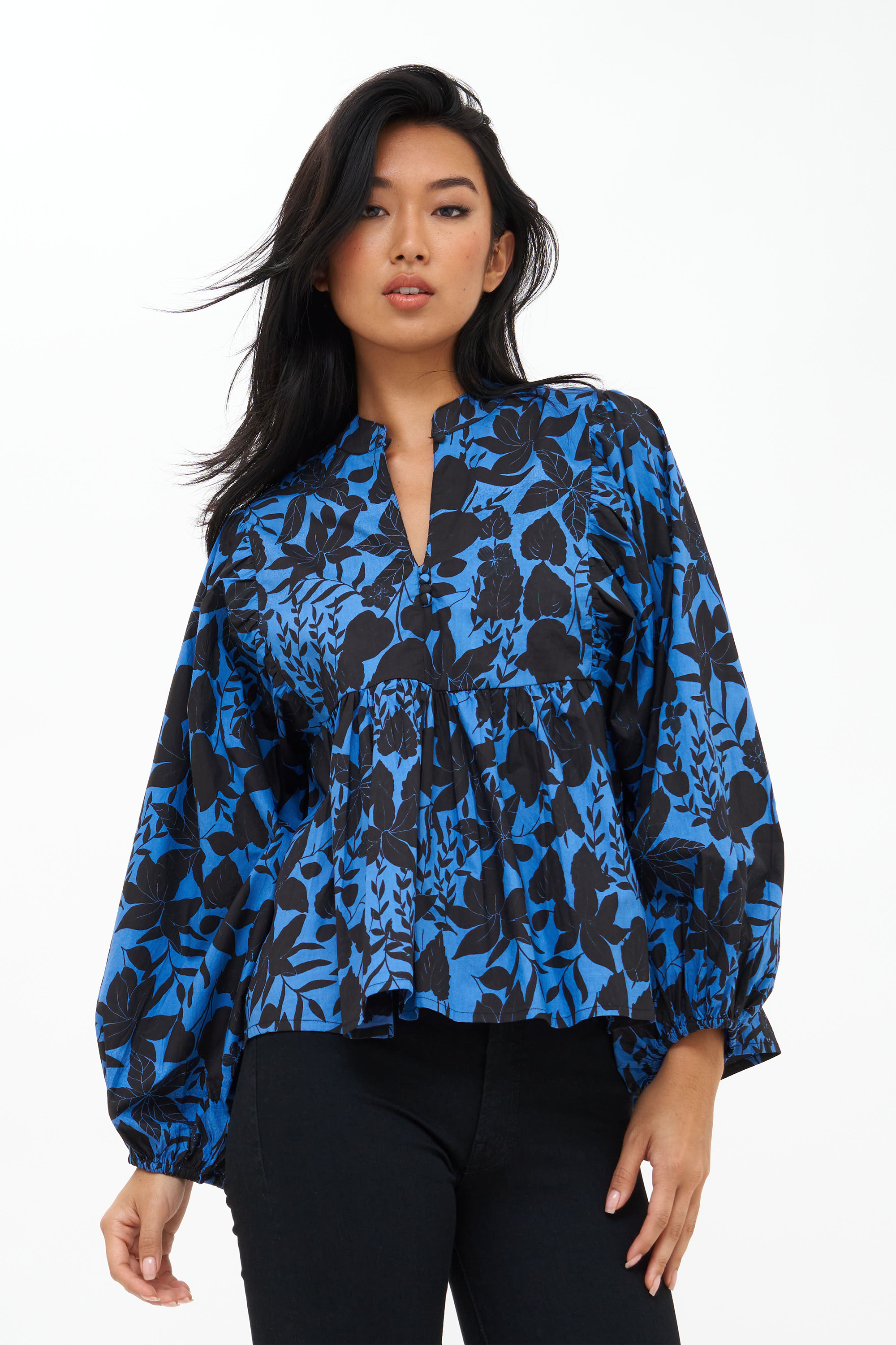 Mandarin Balloon Top- Willow Blue