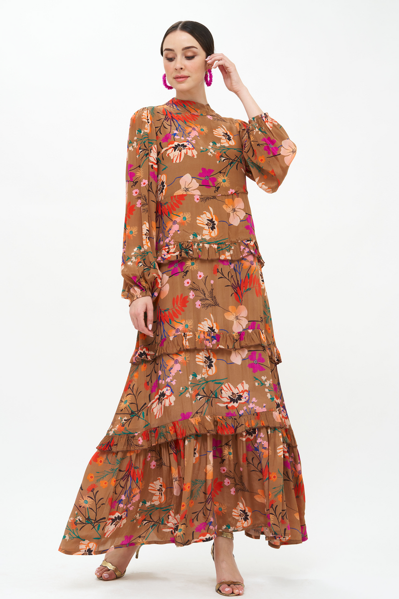 Mock Neck Maxi- Woodland Mocha