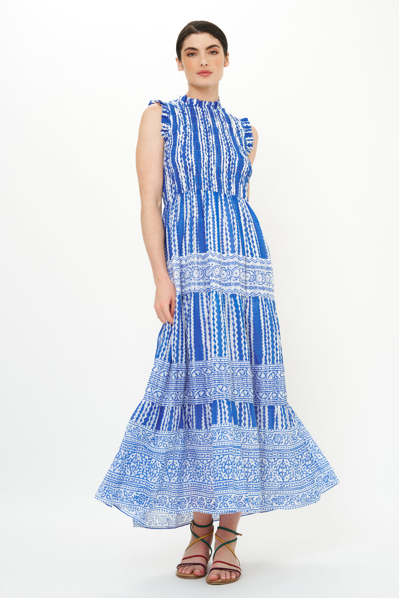 Sleeveless Smocked Maxi- Ziggy Blue