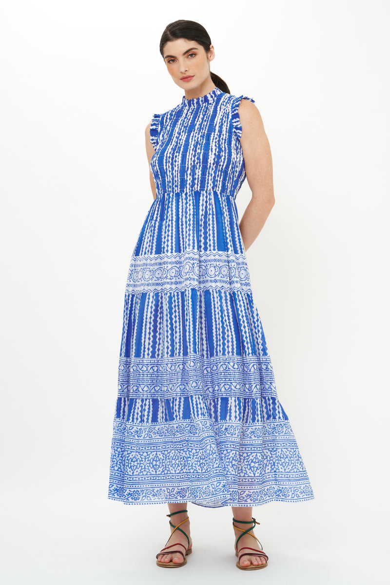 Sleeveless Smocked Maxi- Ziggy Blue