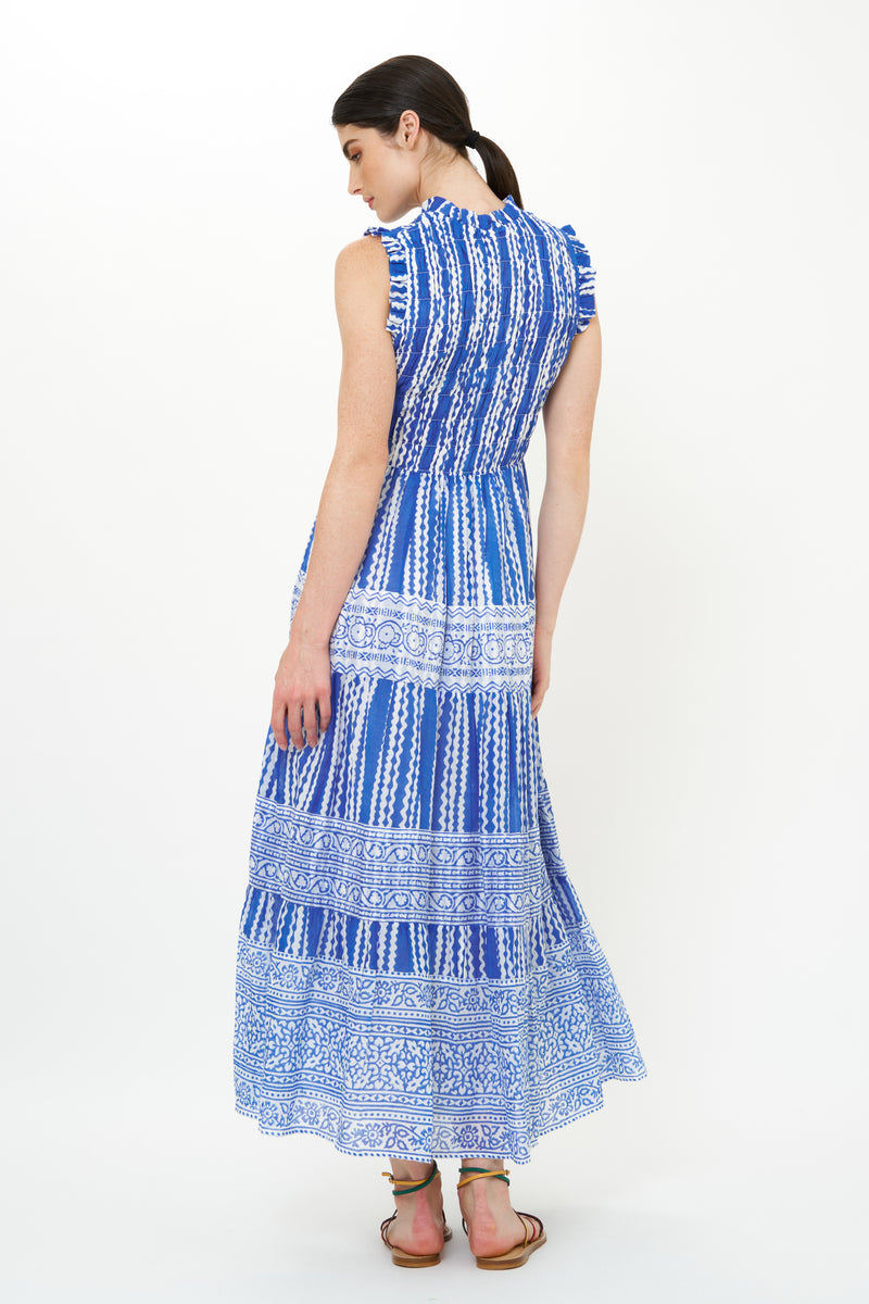 Sleeveless Smocked Maxi- Ziggy Blue