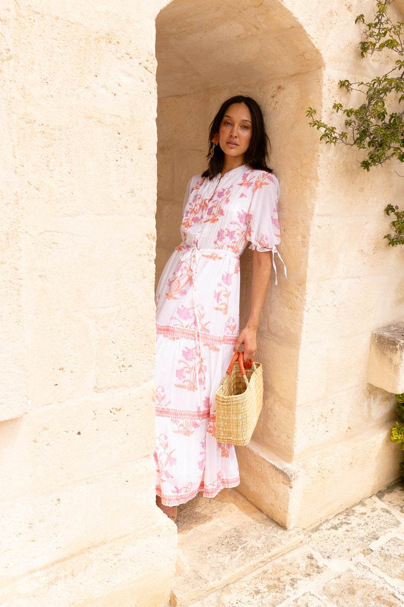 Cinched Pintuck Maxi- Ostuni Coral