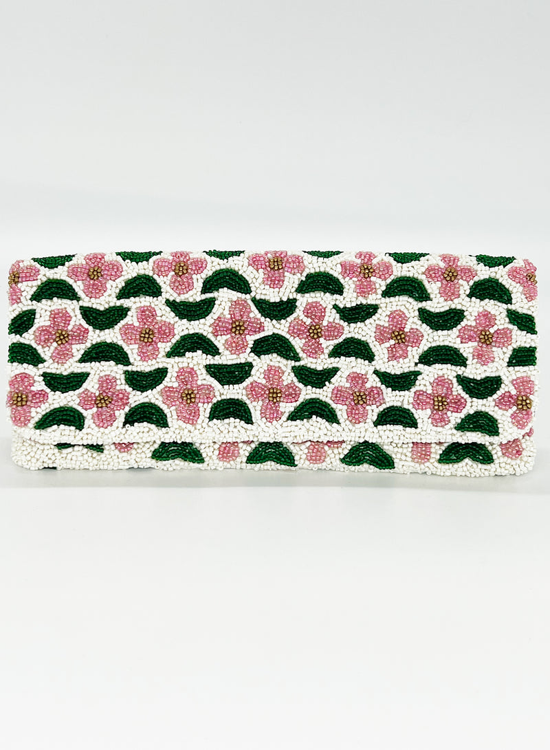 Beaded Clutch- Veranda Pink Green