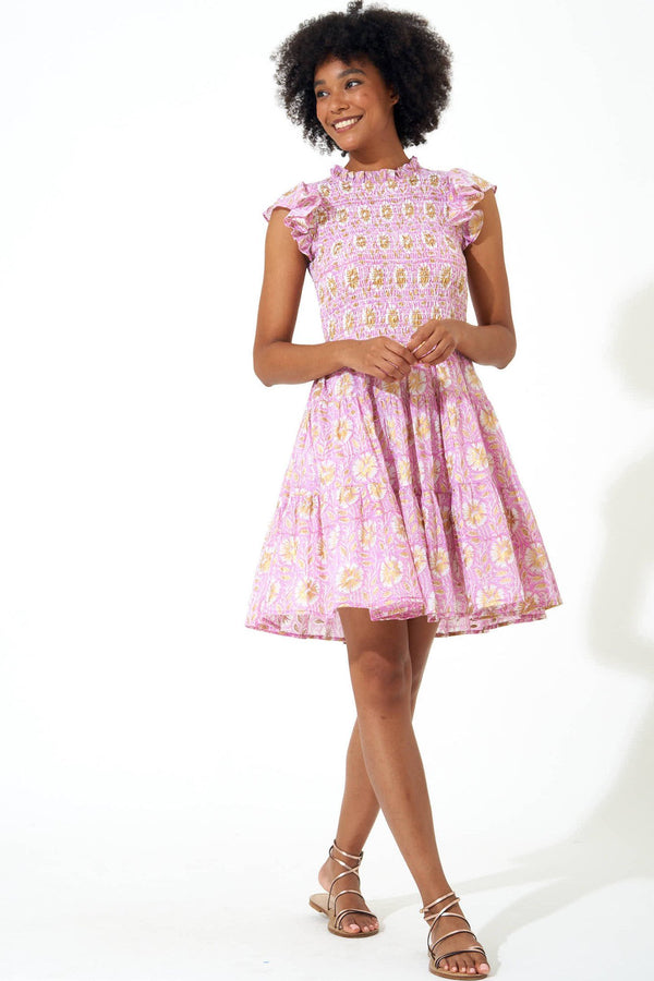 Smocked Flirty Short Dress- Haveli Rose