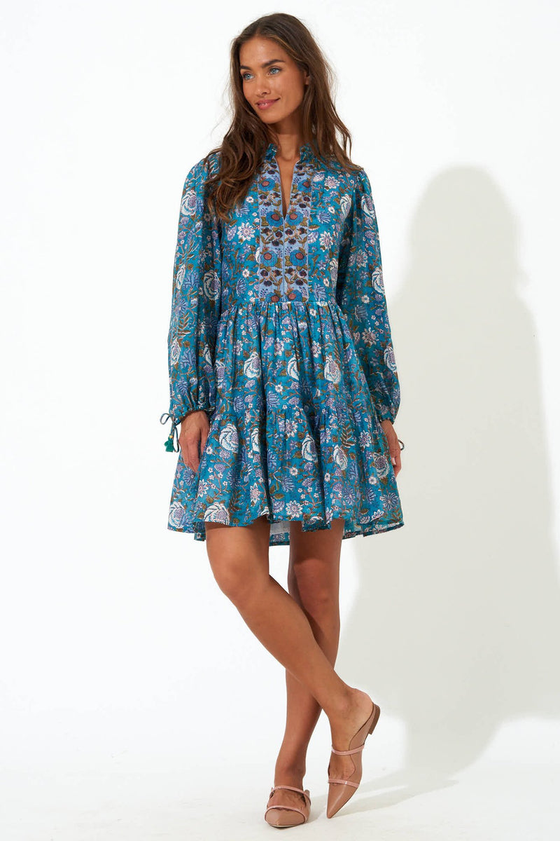 Long Sleeve Yoke Dress- Toulouse Teal
