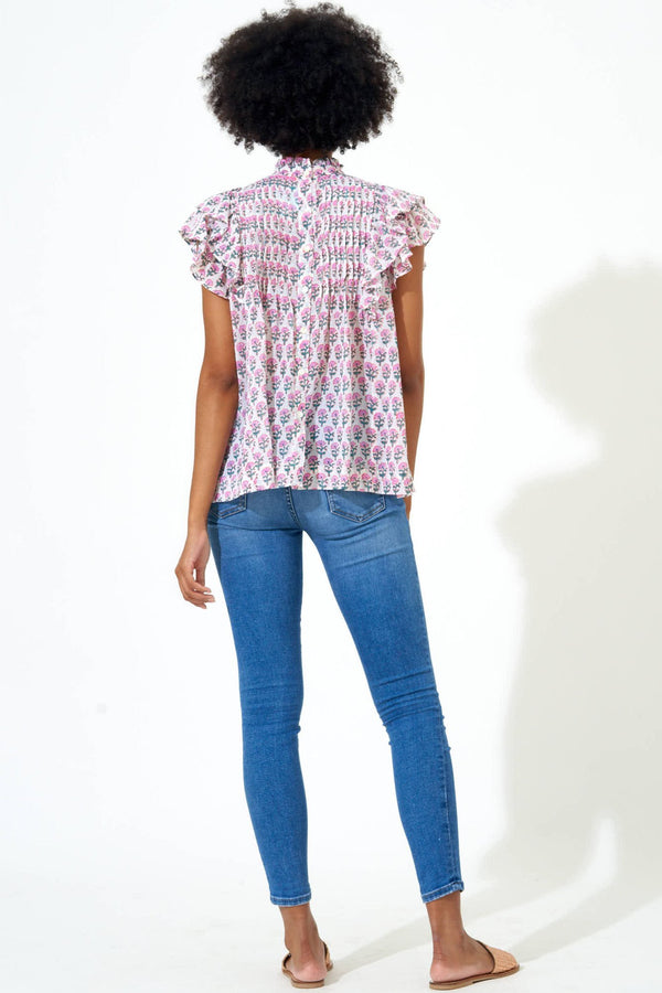 Pintuck Ruffle Top- Boti Green