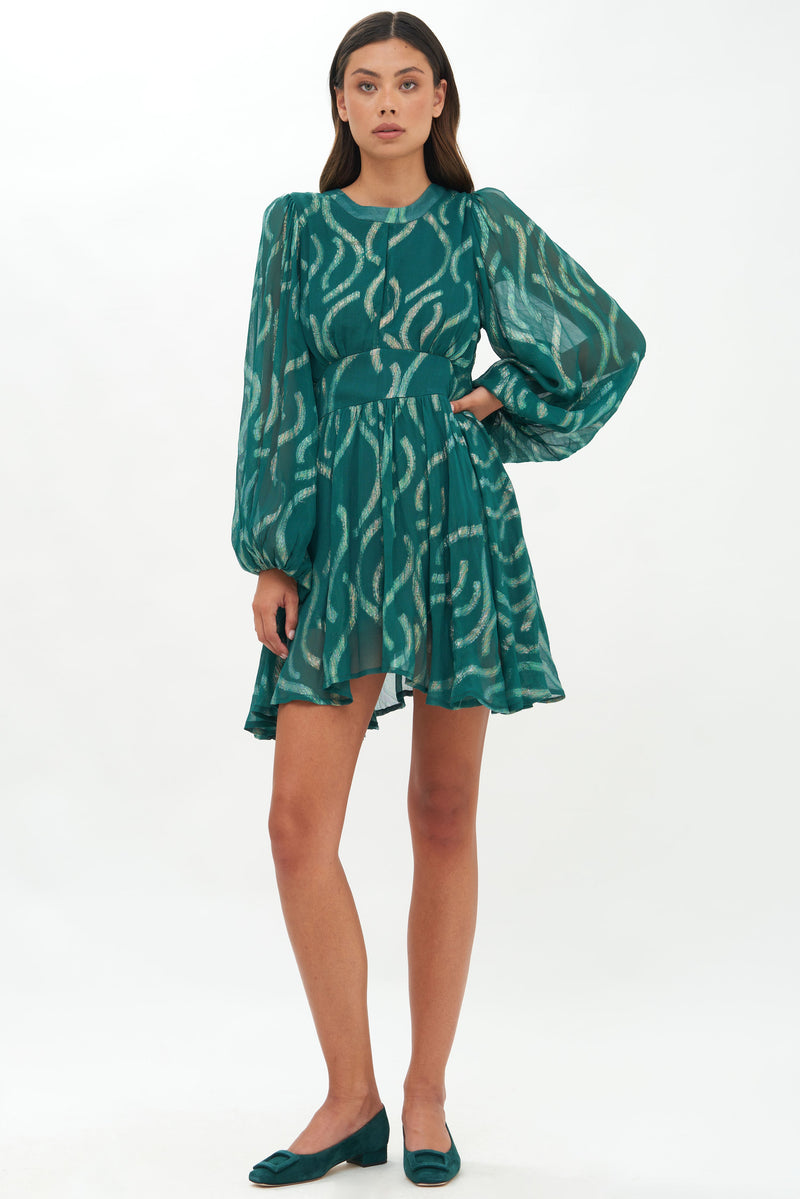 Balloon Waisted Mini- Aurora Teal