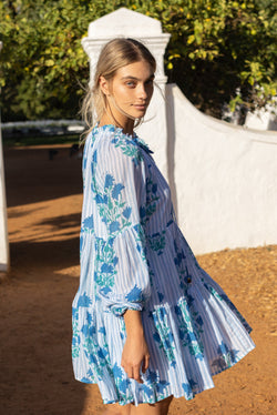 Balloon Sleeve Short- Jaipur Blue Stripe