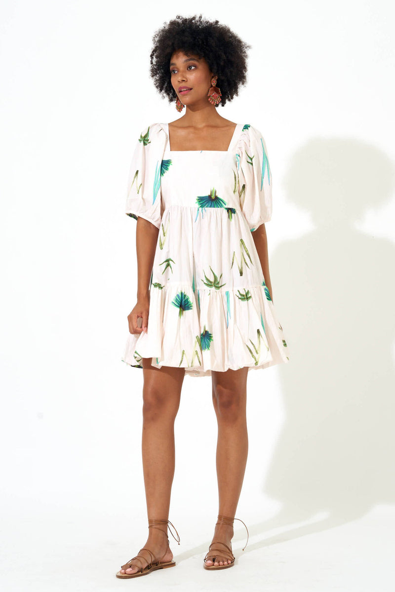 Bubble Skirt Mini Dress- Frond Green