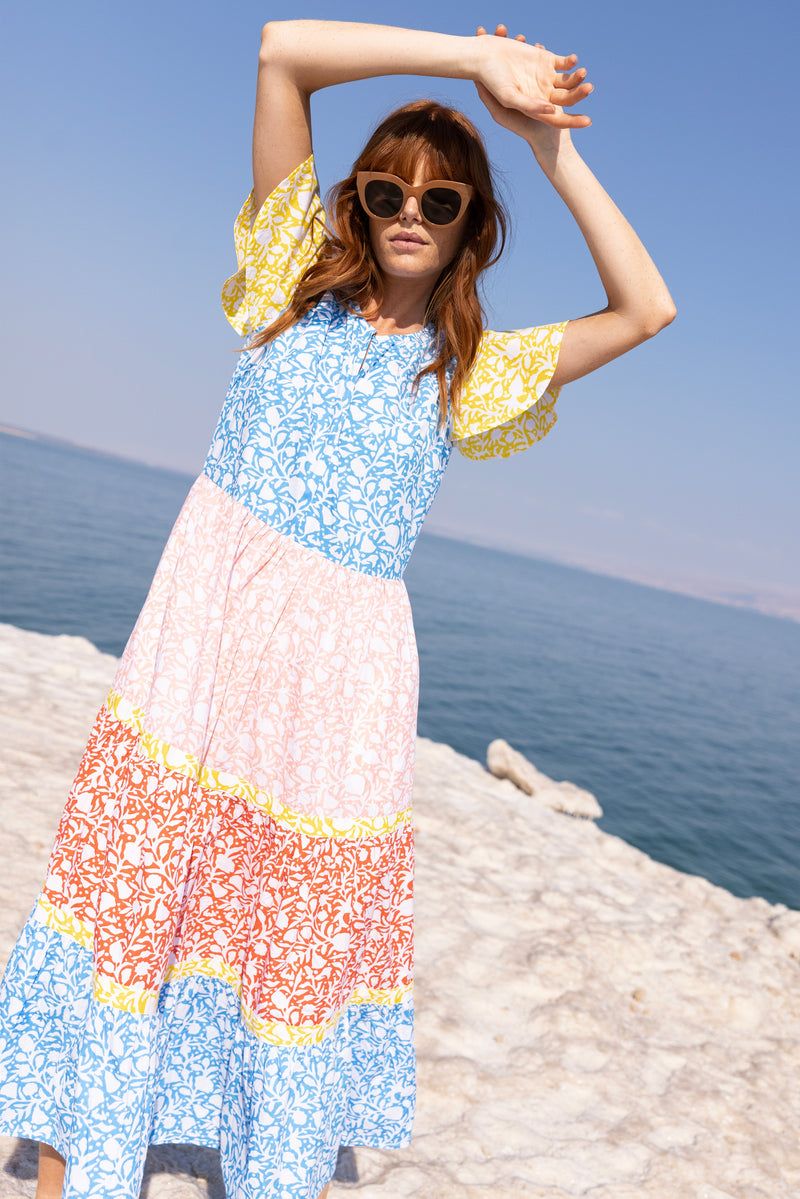 V-Neck Maxi- Canary Multi