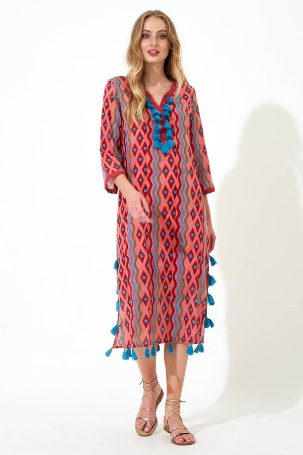 Kaftan Midi- Diamond Coral