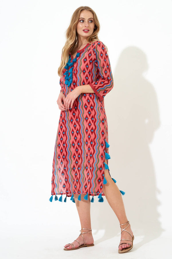 Kaftan Midi- Diamond Coral