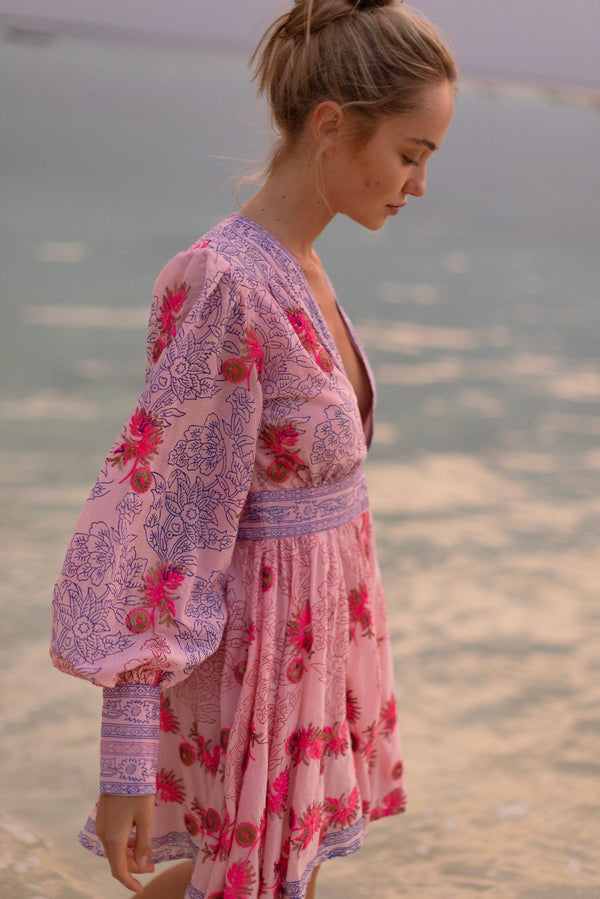 V-Neck Mini Dress- Dunmore Pink
