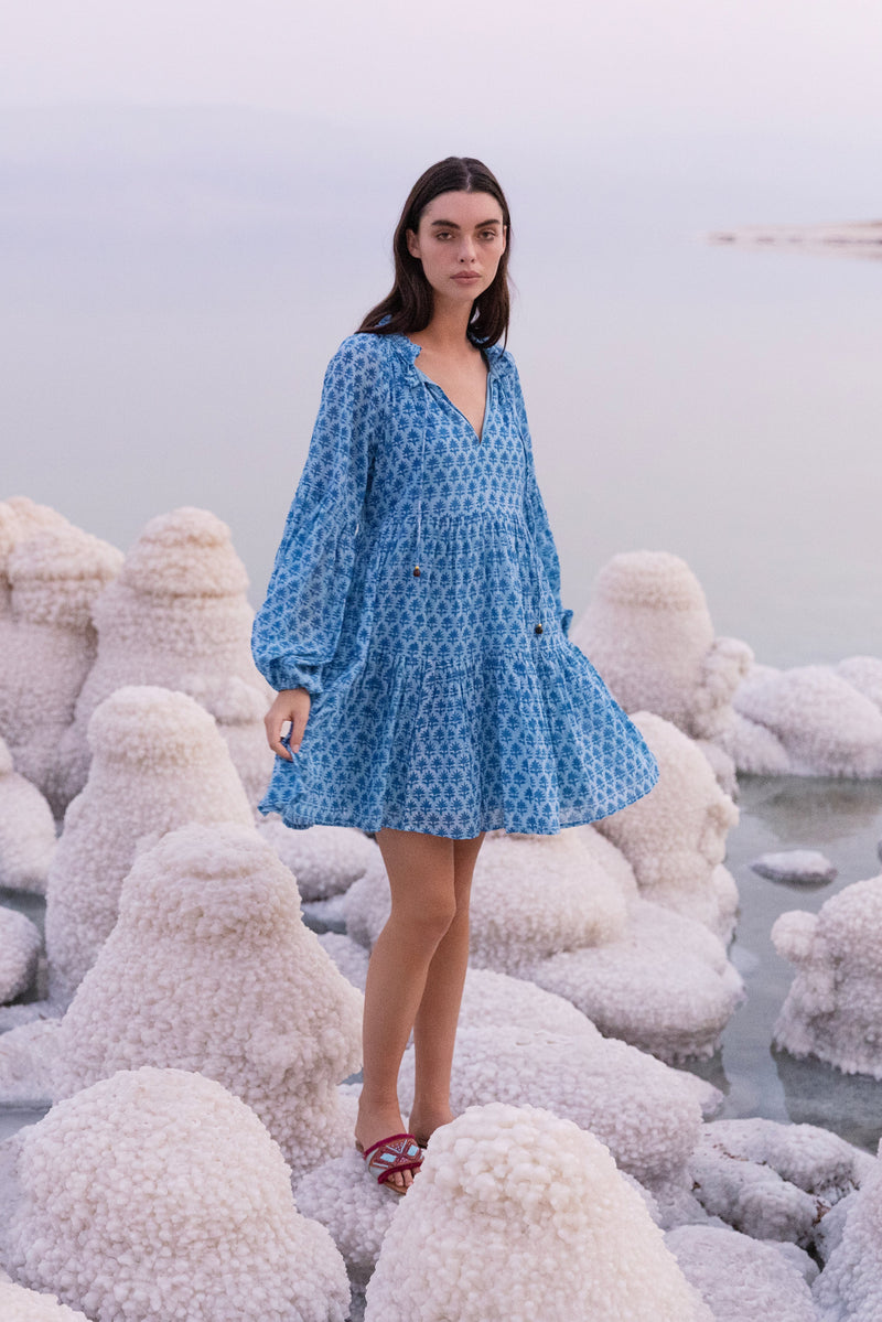 Balloon Sleeve Short- Fern Blue