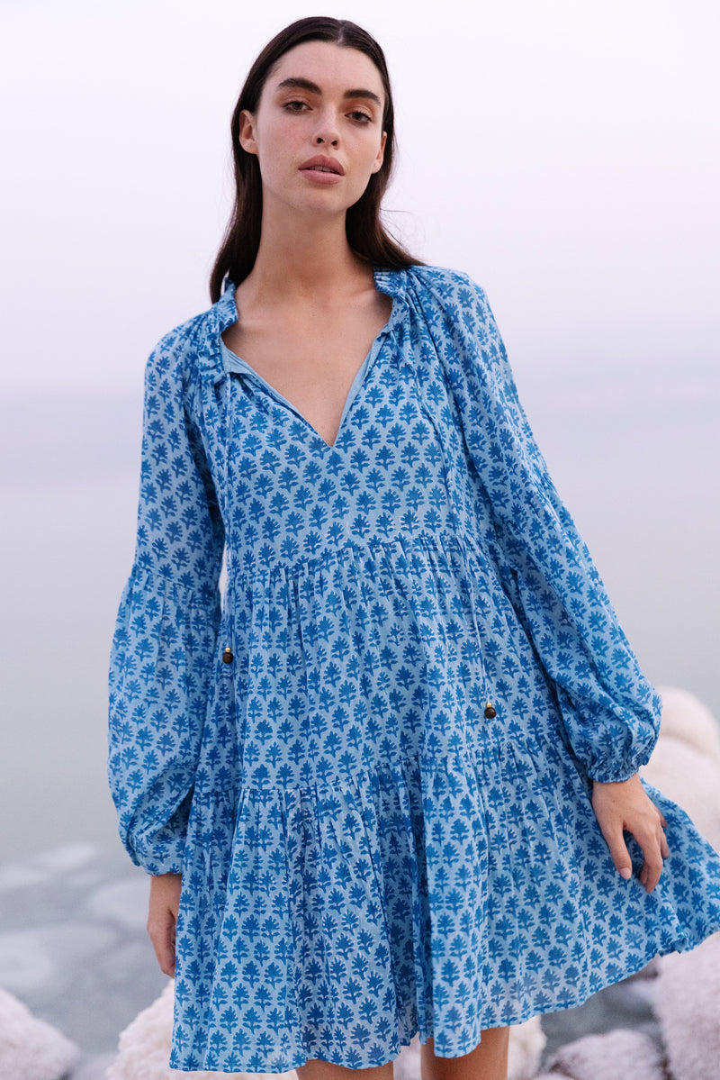 Balloon Sleeve Short- Fern Blue