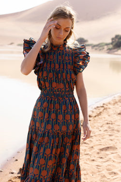 Pintuck Ruffle Top- Istanbul Cognac