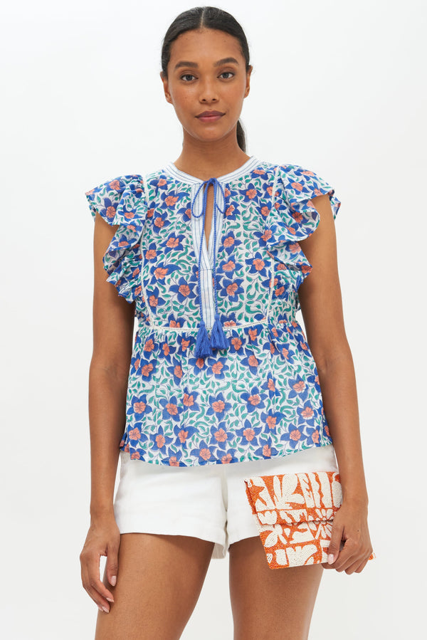 Flirty Tie Top- Jardin Blue