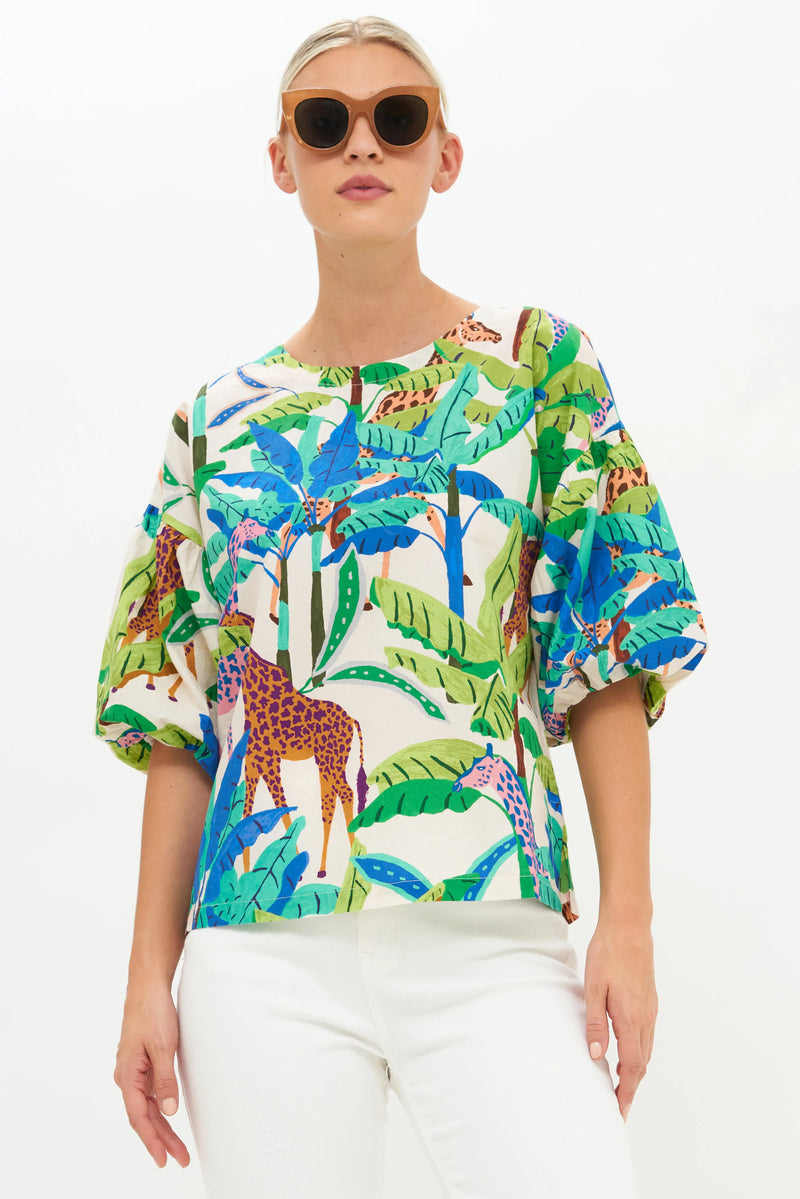 Puff Sleeve Blouse- Kruger Blue