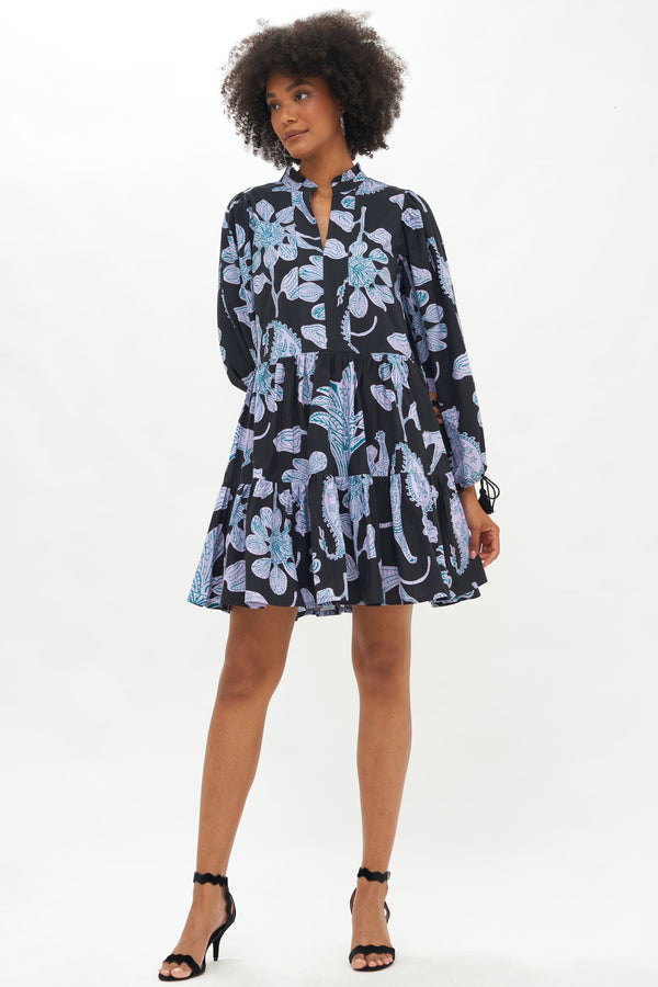 Long Sleeve Yoke Dress- Lamu Black