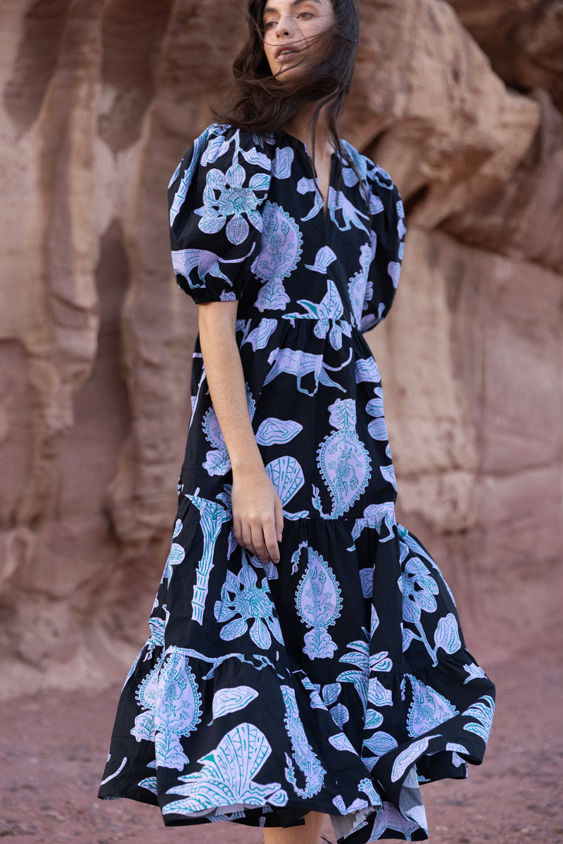 Puff Sleeve Maxi- Lamu Black