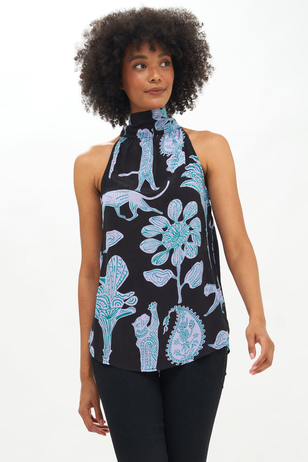 Sleeveless Tie Neck Top- Lamu Black