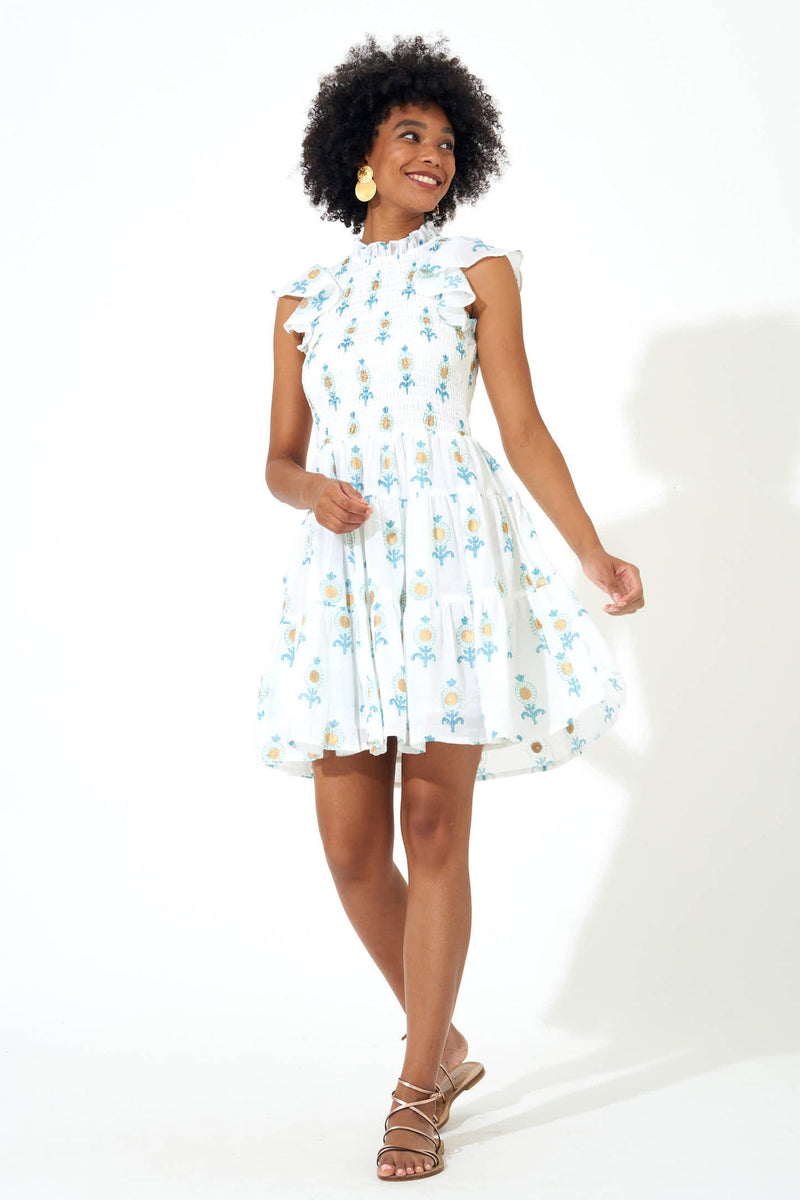 Smocked Flirty Short Dress- Leela Blue