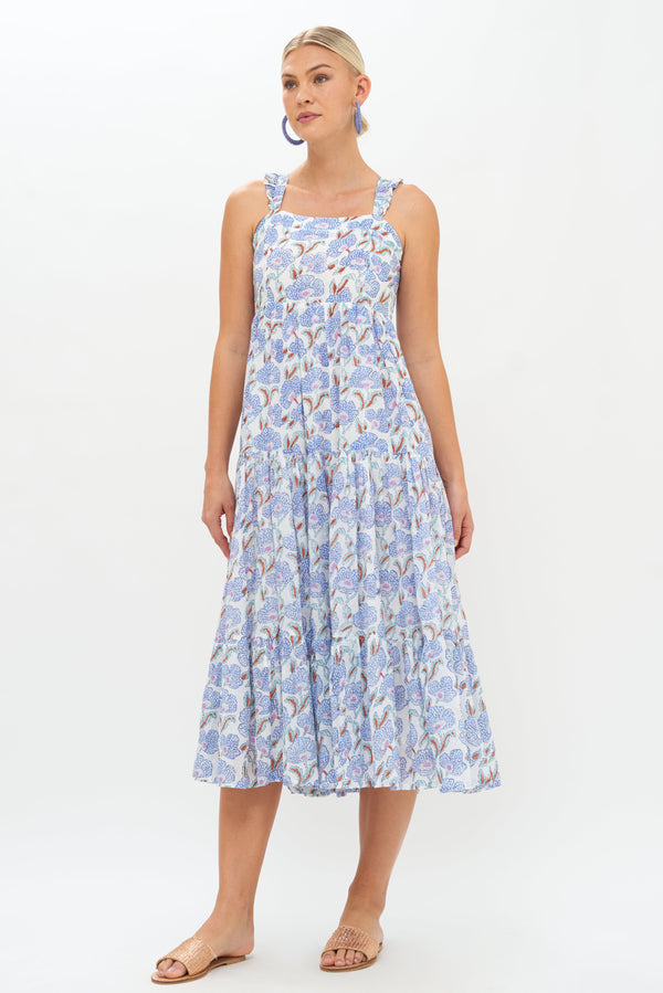 Ruffle Cross Back Midi- Lucia Blue