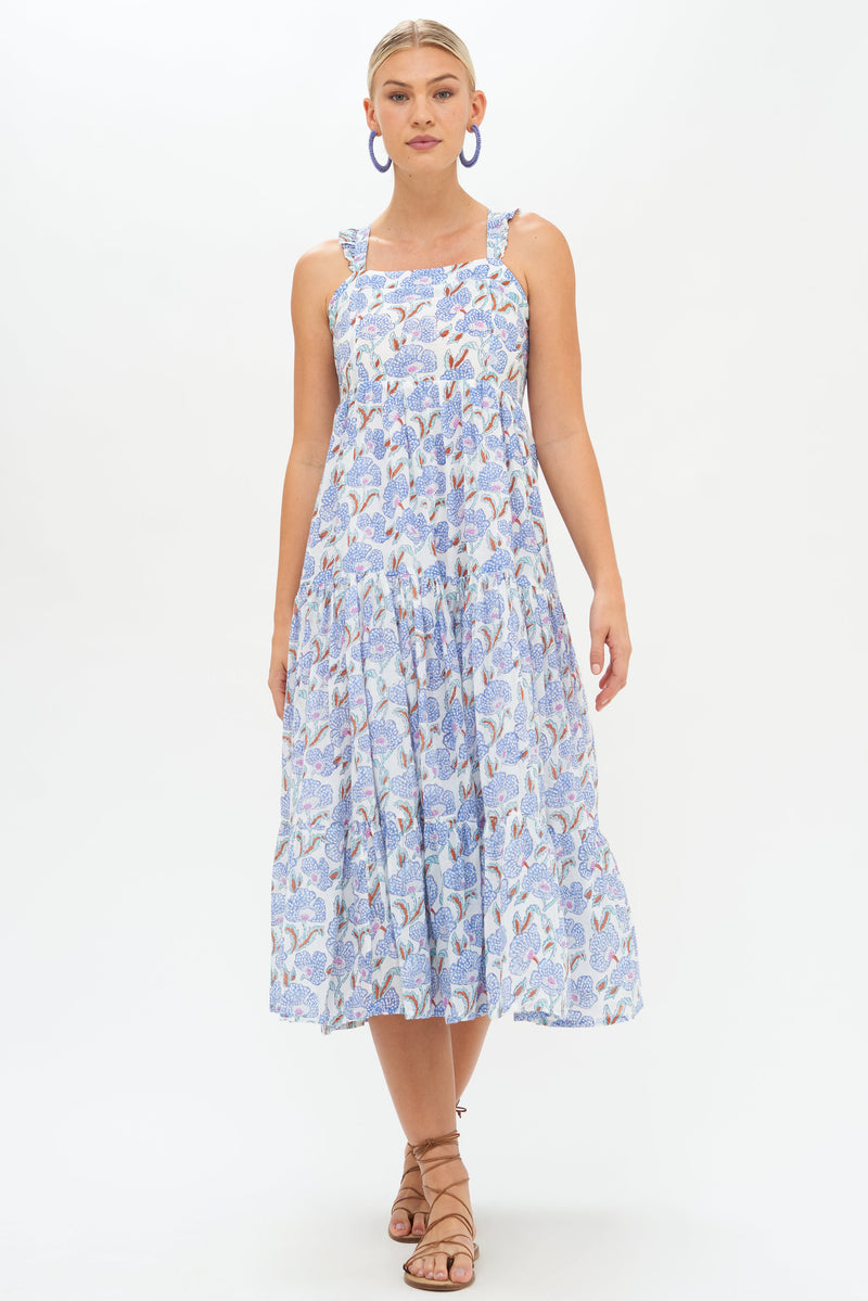 Ruffle Cross Back Midi- Lucia Blue
