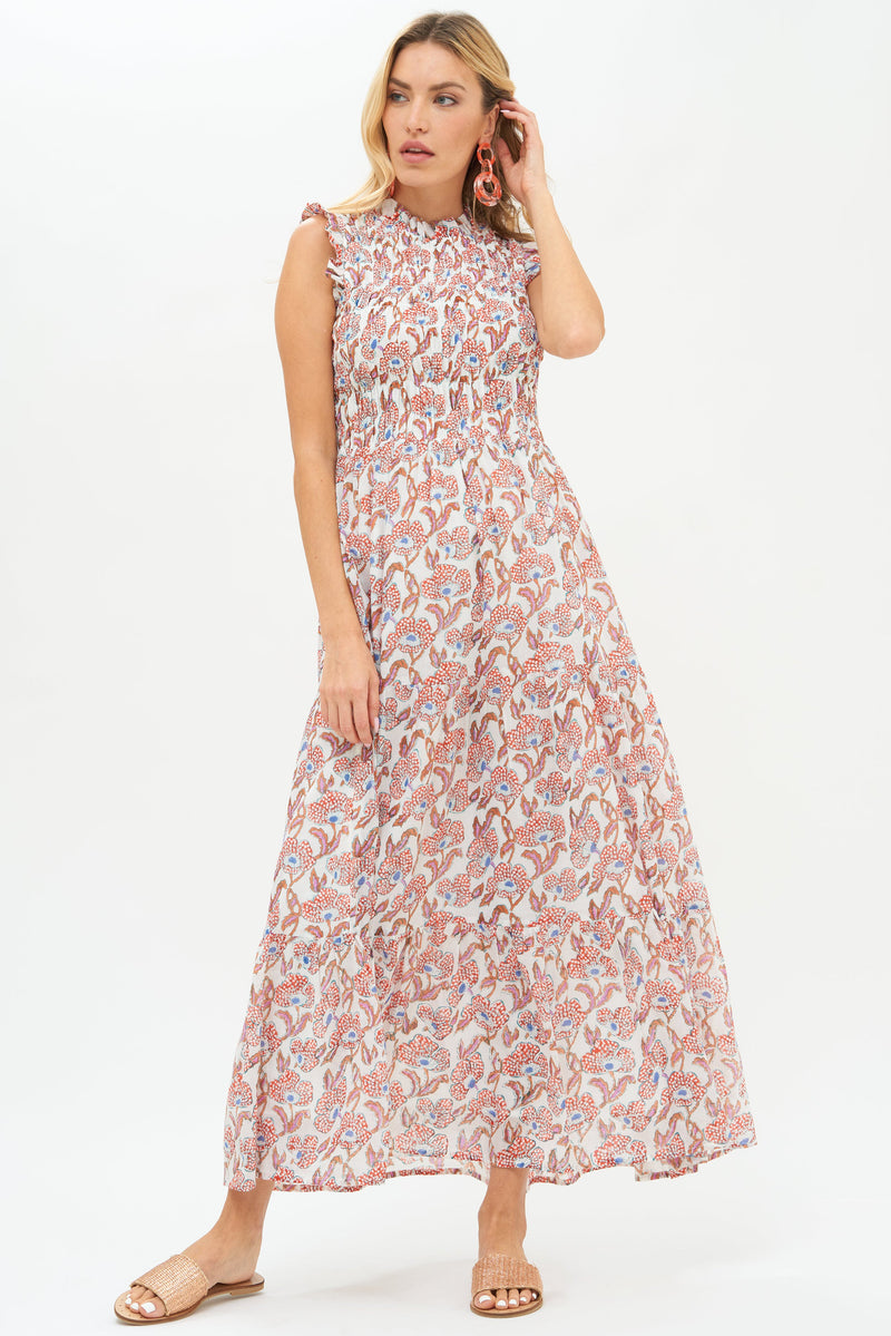 Sleeveless Smocked Maxi- Lucia Orange