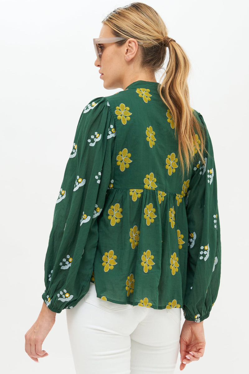 Mandarin Balloon Top- Lucknow Green