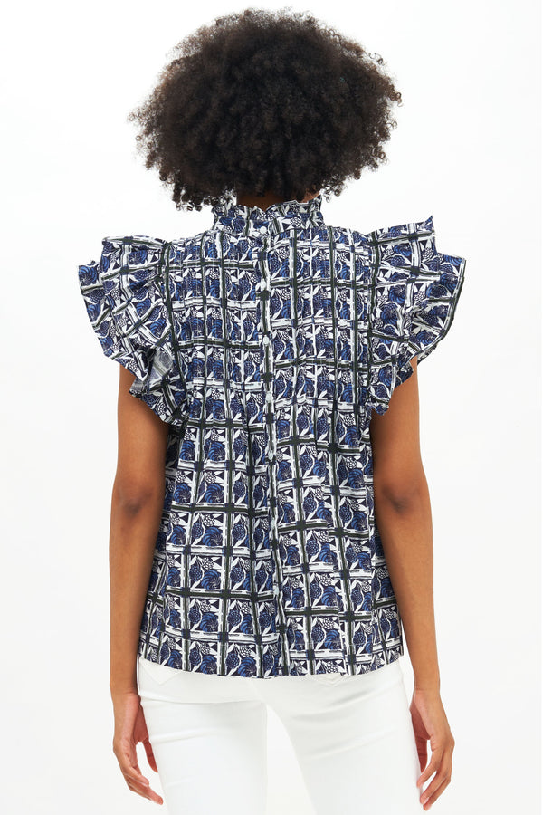 Pintuck Ruffle Top- Madeira Blue