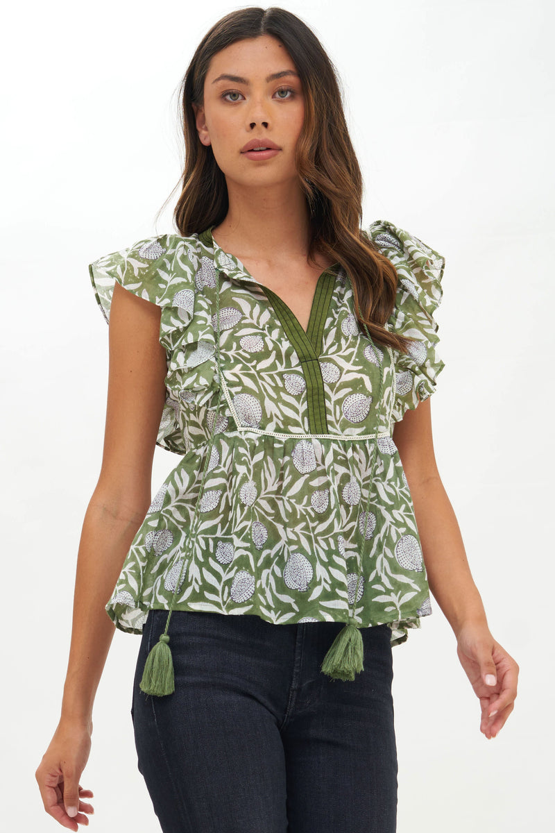Flirty Tie Top- Manzanilla Olive