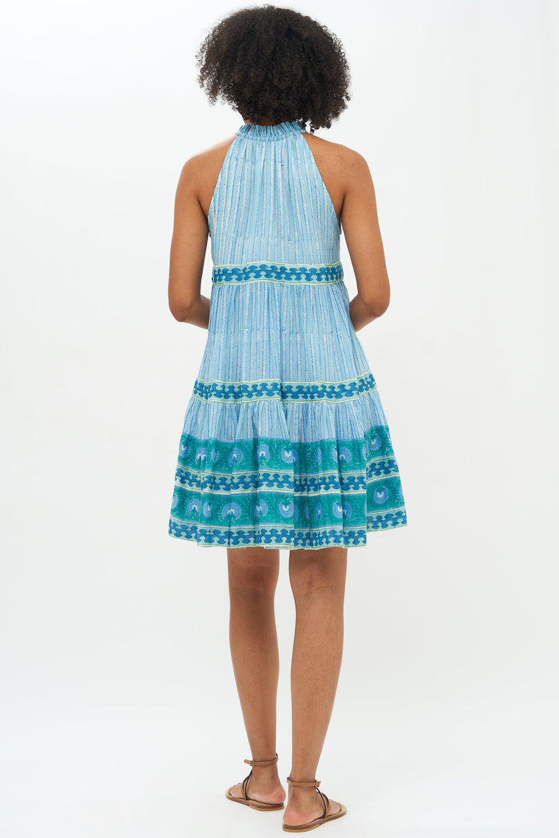 Sleeveless Tiered Short Dress- Marley Blue