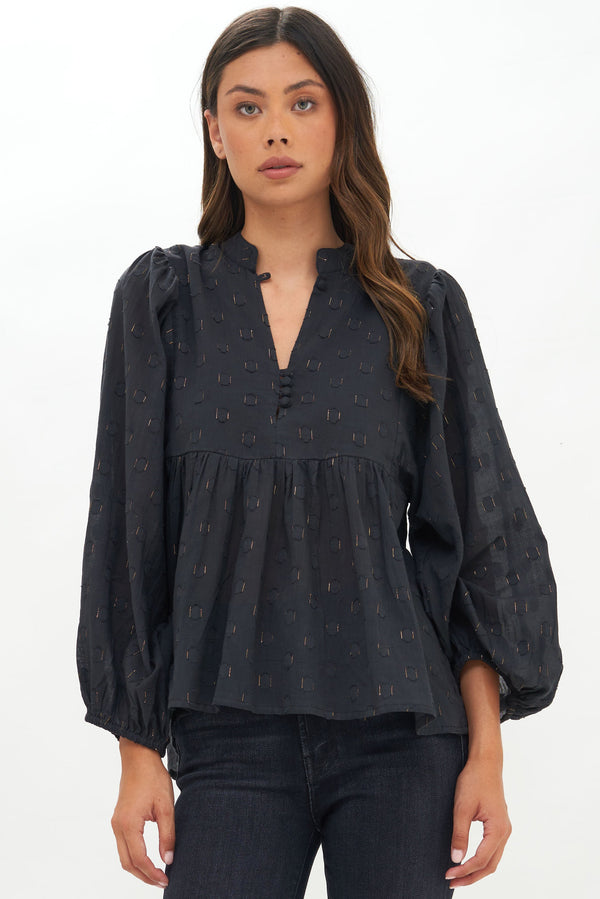 Mandarin Balloon Top- Midnight Black Gold