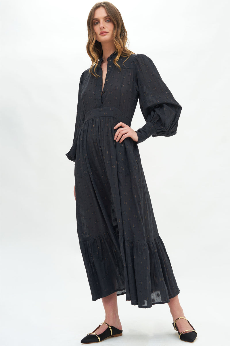 Shirt Waist Maxi- Midnight Black Gold