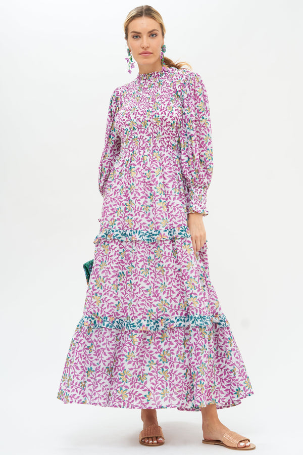 Smocked Maxi 3/4 Sleeve- Mondavi Aubergine
