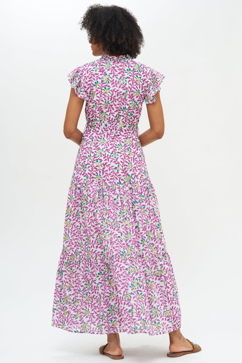 Ruffle Collar Button Maxi- Mondavi Aubergine