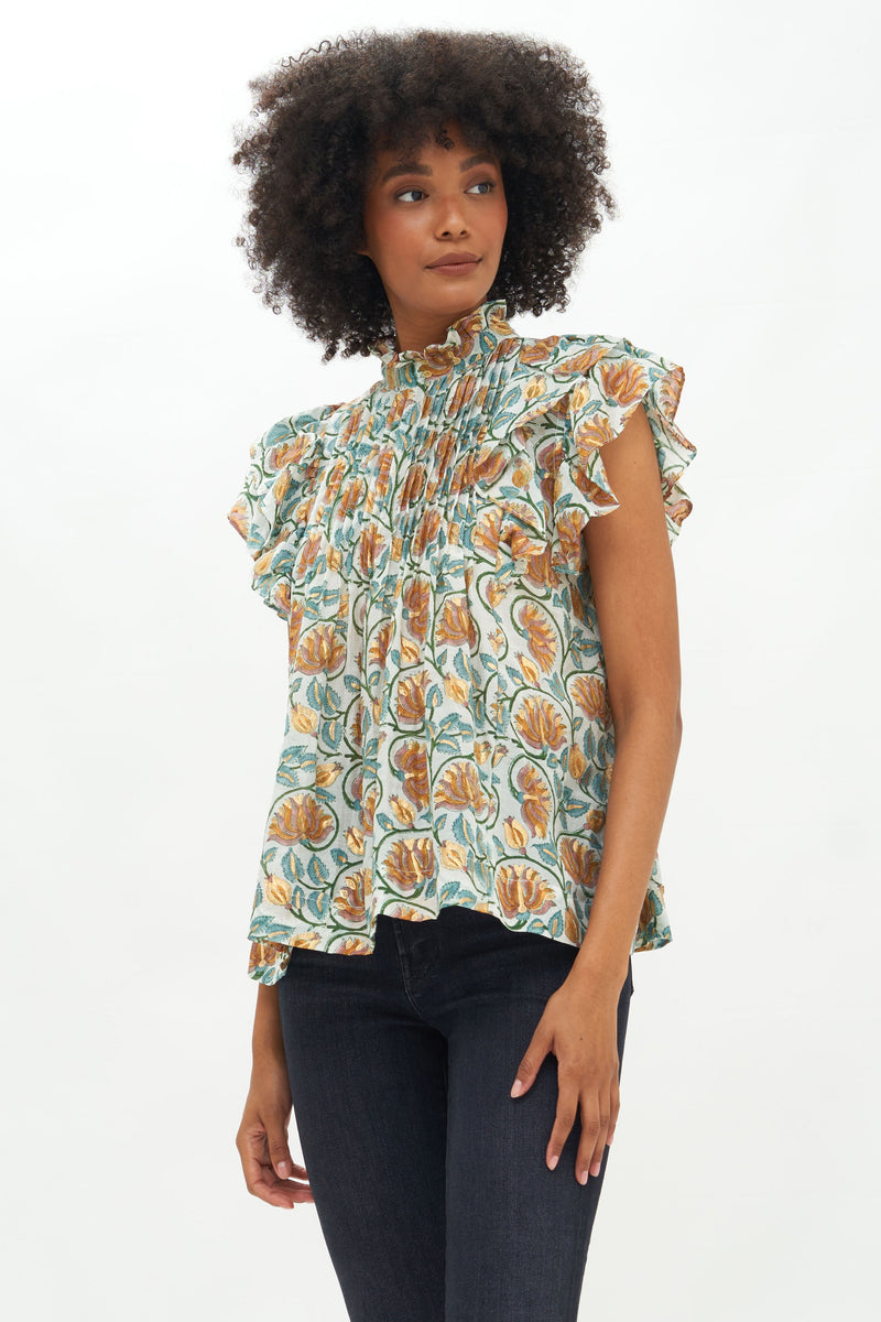 Pintuck Ruffle Top- Montenegro Amber