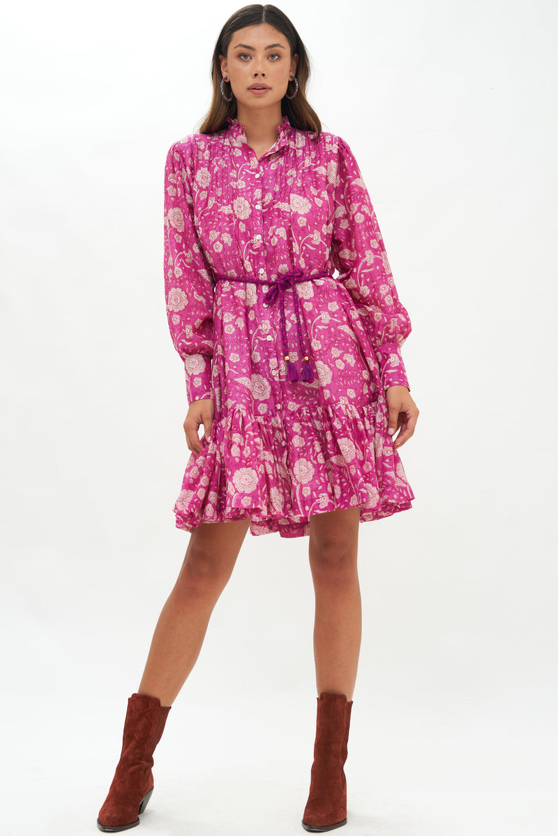 Pintuck Flirty Dress- Mulberry Magenta