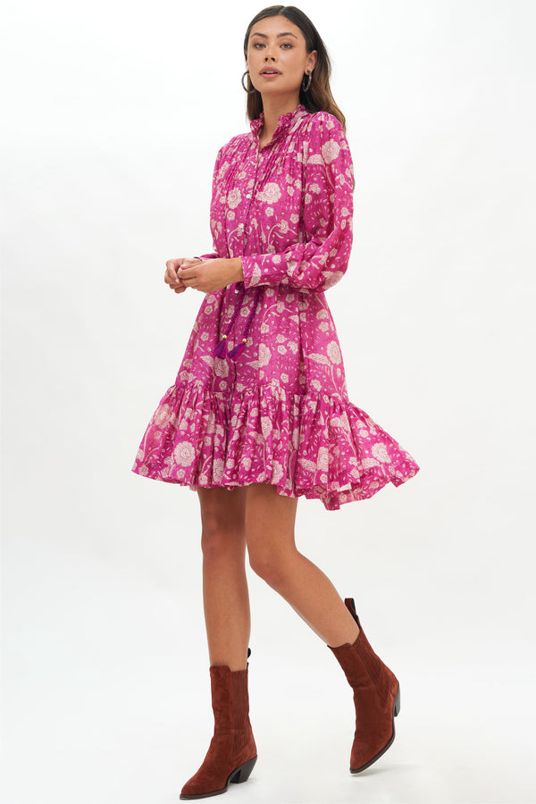 Pintuck Flirty Dress- Mulberry Magenta