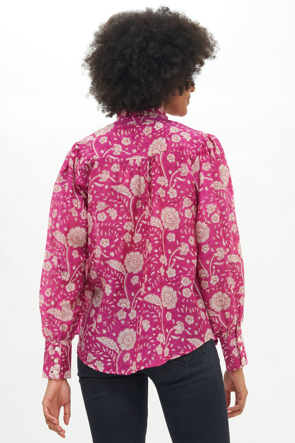 Pintuck Wide Cuff Blouse- Mulberry Magenta