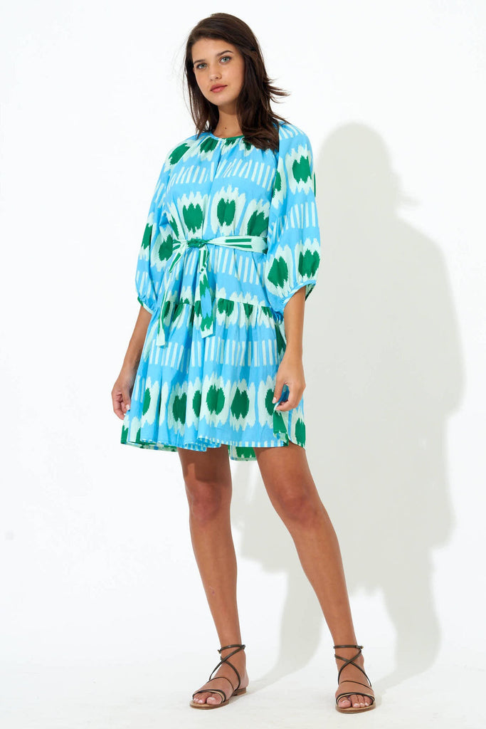 Drop Waist Short Dress- Ikat Blue