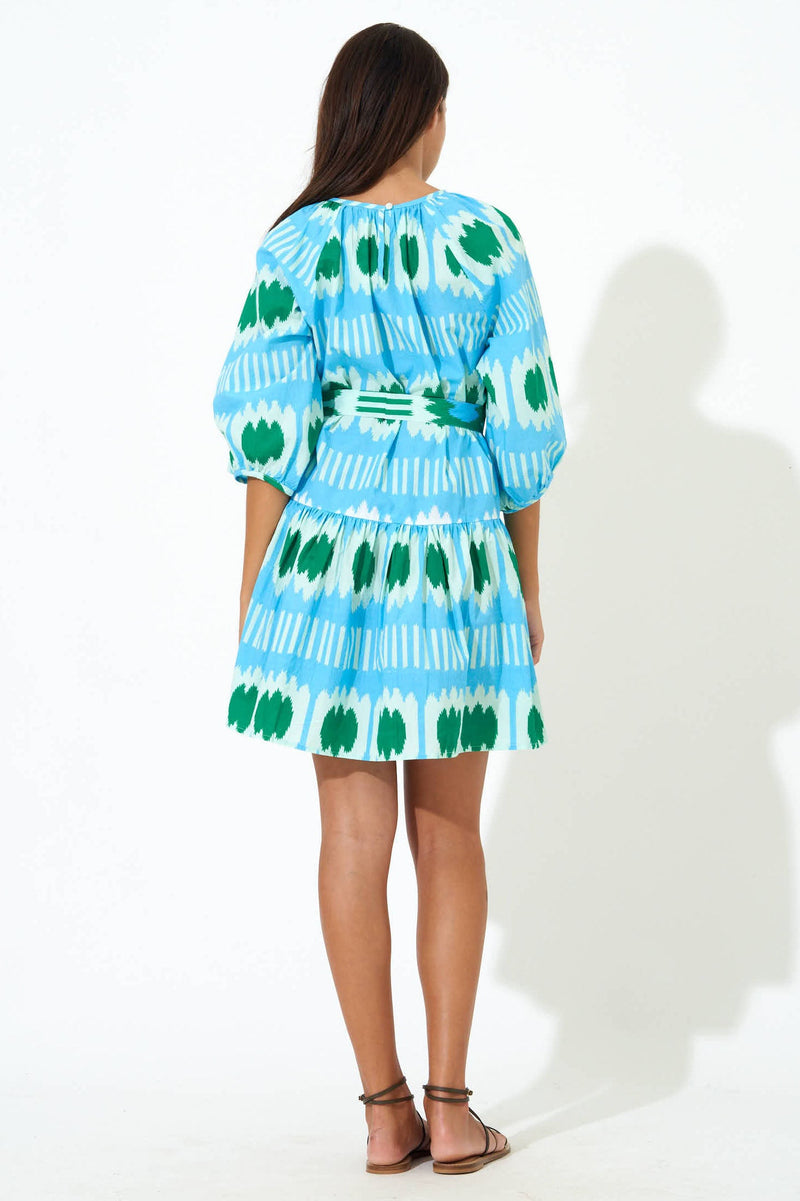 Drop Waist Short Dress- Ikat Blue
