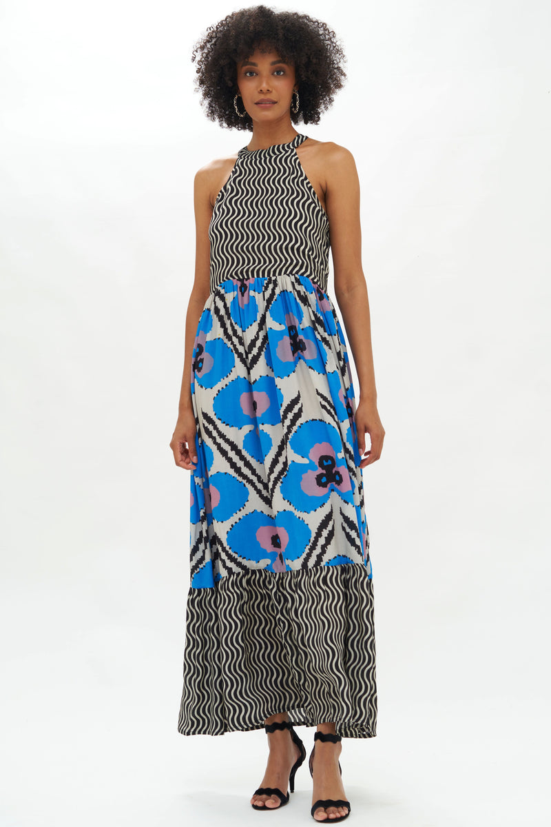 High Neck Maxi- Patola Cobalt