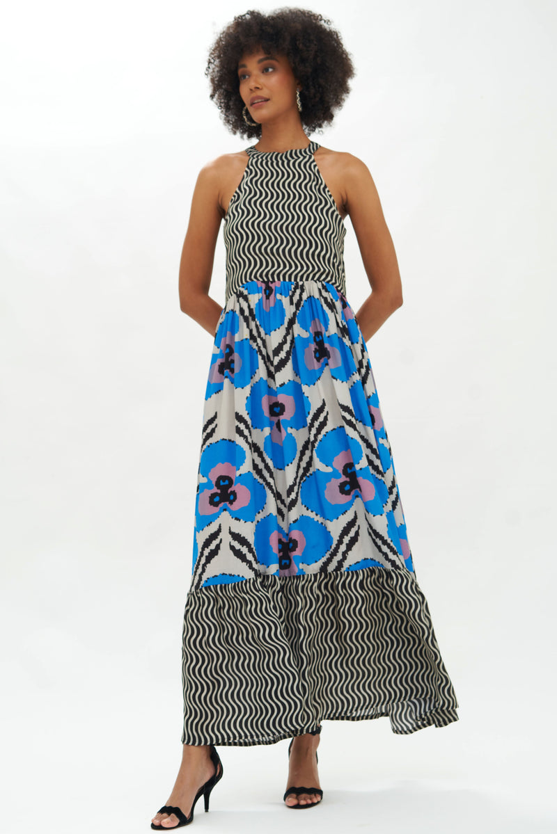 High Neck Maxi- Patola Cobalt