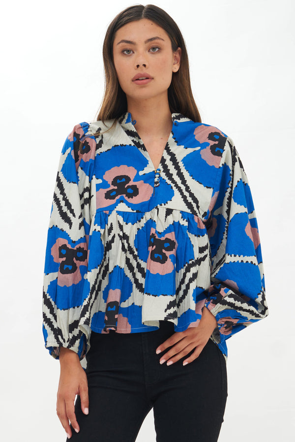 Mandarin Balloon Top- Patola Cobalt